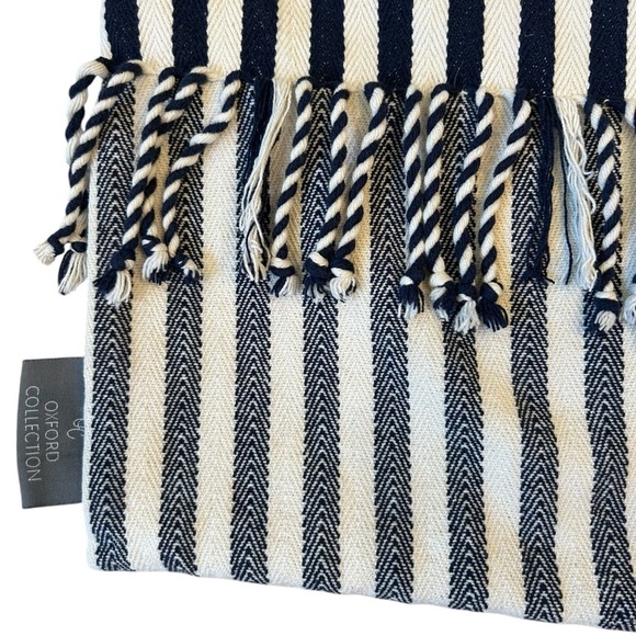 Set of 2 Matching Striped Fringe Navy Blue & cream White Pillow Case Shams 💙🤍 - Picture 3 of 8